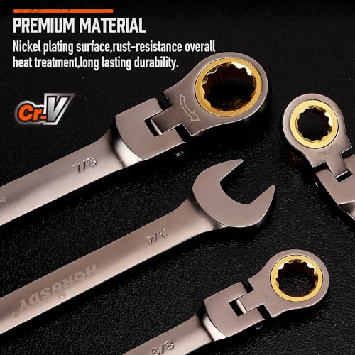 HORUSDY 24-Piece Flex-Head Ratcheting Wrench Set, Metric(8–19mm) & SAE(1/4-7/8") Combination Wrenches, 72-Tooth CR-V Steel, Ratchet Spanners with Wrench Organizer for Repair - style: 24-Piece Flex-Head Ratcheting - Pro Complete