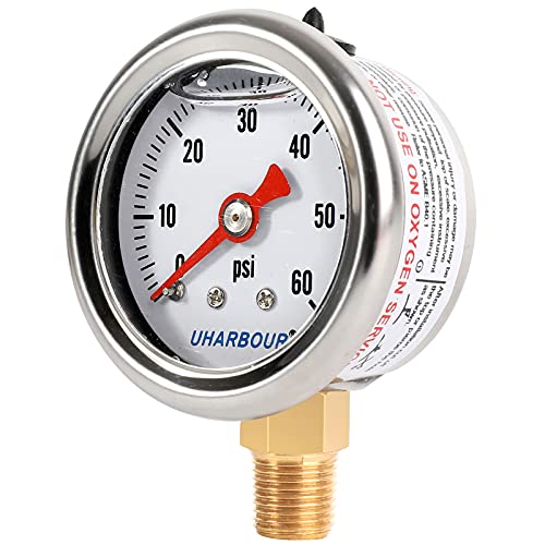 UHARBOUR Glycerin Pressure Gauge 0-60Psi, 1-1/2" Dial 1/8" NPT - size: 0-60PSI, style: Lower Mount（Single scale）