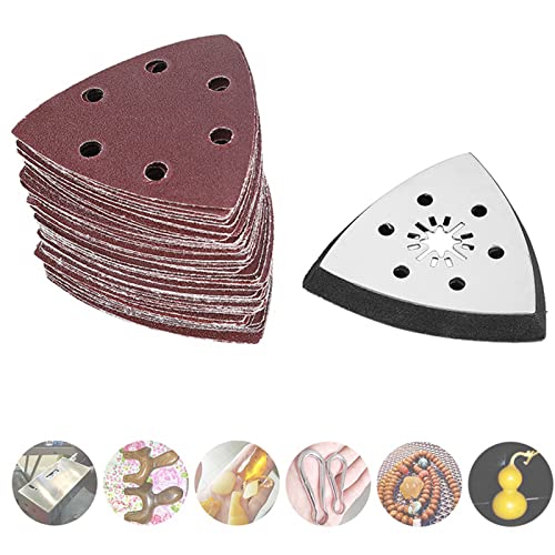 Sanding Paper, 61Pcs 90mm Multi Function Sanding Pad Triangular Sandpaper Quick Release Blade Replacement, Case, Scraper Detail Sander Paper