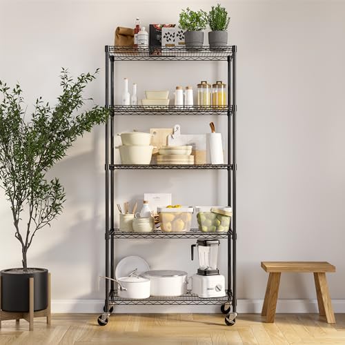 5-Tier NSF-Certified Steel Wire Shelving, 36"W x 14"D x 75.5"H, Black - color: Black, size: 5-Tier Shelving, 36" W x 14" D