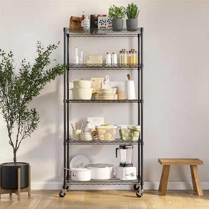5-Tier NSF-Certified Steel Wire Shelving, 36"W x 14"D x 75.5"H, Black - color: Black, size: 5-Tier Shelving, 36" W x 14" D