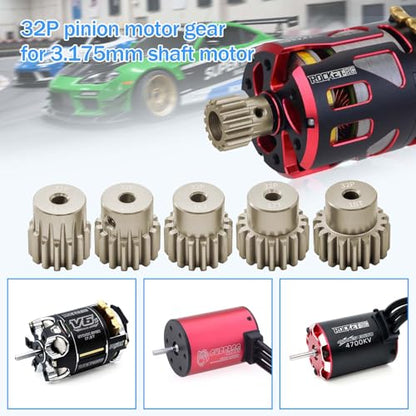 32P Pinion Gear Sets 14T 15T 16T 17T 18T for Shaft 3.175 RC Motor Compatible with HPI Kyosho Losi Axial Tamiya 1/10 RC Car Monster Truck Upgrade Parts (7075 Aluminum) - size: 14T 15T 16T 17T 18T