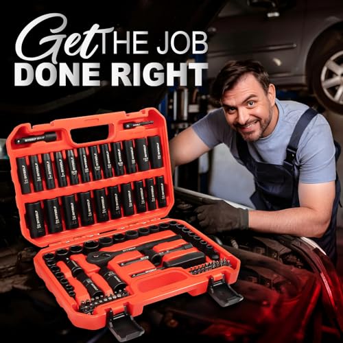 DIYSELF 95PCS 3/8" Drive Socket Set, 6-Point Metric & SAE Impact Socket Set