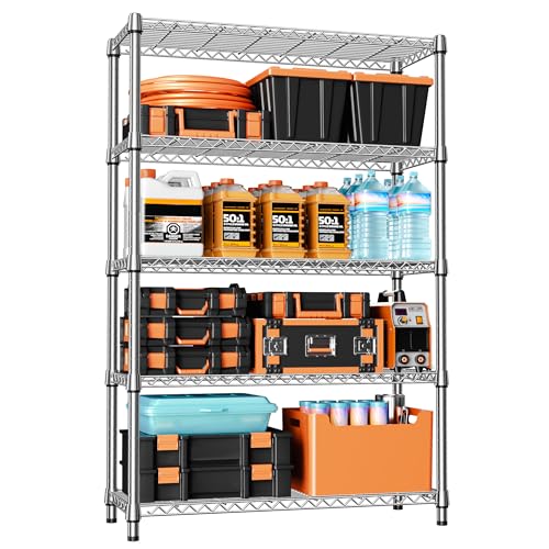 IZEUK 1750LBS Garage Shelving Wide Storage Shelves 5 Tier Metal Shelves Heavy Duty Adjustable Utility Shelf Rack (Chrome, 5 Tier, 15.7" D x 45.3" W x 70.9" H) - color: Chrome, size: 5 Tier, 15.7" D x 45.3" W x 70.9" H