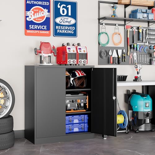 Metal Storage Cabinet, 35.4'' Tall Small Storage Cabinet with Doors and Shelves, Locking Cabinet for Home Office, Garage, Utility Room, Warehouse, Black - color: Black, size: 36"H x 32"W x 16"D
