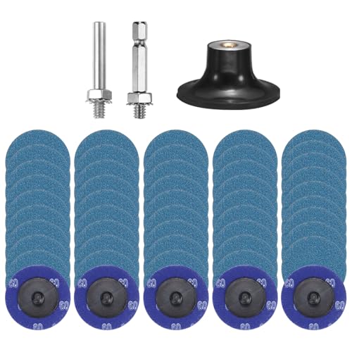 HARFINGTON 53pcs Quick Change Discs Set 2" Lock Sanding Discs with 1/4" Shank Pad Holder P60 Grit Surface Conditioning for Polish Rust Removal - size: 2"