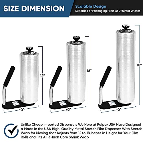 PalPak300 BACKSAVER Stretch Film Dispenser with Extended Handle, Industrial Strength Pallet Wrapper, ProGrip Comfort Handle, Holds 16" to 22" Film for Furniture, Boxes & Pallets (12 Pack) - size: 12 Pack