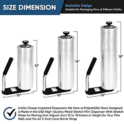 PalPak300 BACKSAVER Stretch Film Dispenser with Extended Handle, Industrial Strength Pallet Wrapper, ProGrip Comfort Handle, Holds 16" to 22" Film for Furniture, Boxes & Pallets (12 Pack) - size: 12 Pack