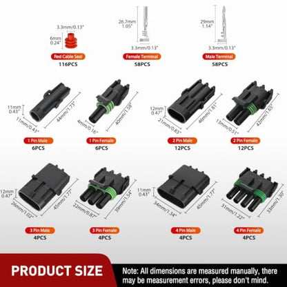 Nilight 284PCS 1 2 3 4 Pin Waterproof Automotive Electrical Connector Kit - size: 1/2/3/4Pin Spark Plug Connector 284PCS