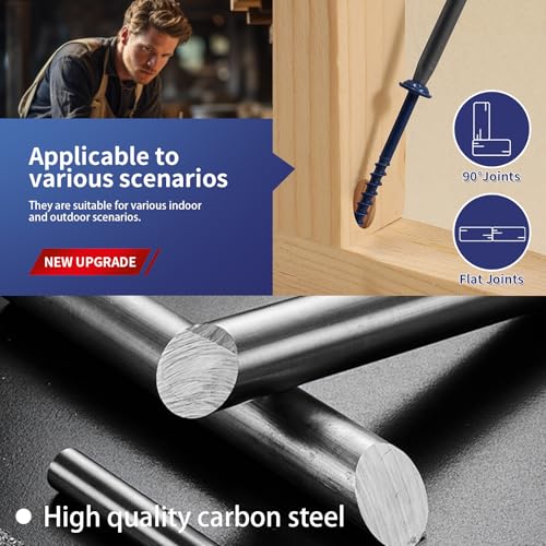 Pocket Hole Screws #8 x 1-1/4" (360Pcs) 2lb. Carbon Steel, Blue, Washer Head, Coarse Thread, Square Drive,150MM Drive Bit Included - color: Blue, size: #8 x 1-1/4"