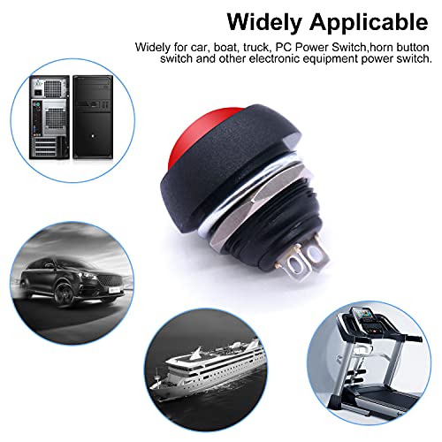 Twidec/6Pcs 12mm Momentary Push Button Switch 1/2" Mounting Hole On Off Mini Round Waterproof Red with Pre-soldered Wires PBS-33B-R-X - color: Red-12mm, size: Momentary