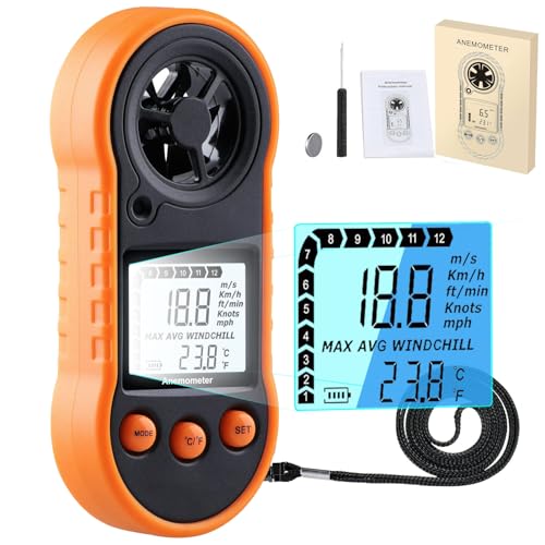Digital Wind Speed Meter Anemometer,Handheld Air Flow Velocity Meter for Measuring Wind Speed/Temperature with Backlight LCD,for Shooting, HVAC, Drone Flying,Windsurfing, Sailing, Surfing, Fishing - color: Black & Backlight LCD Screen