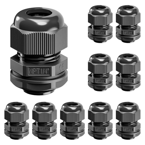 VCELINK 10 Pcs 1/4" NPT Cable Glands Nylon Waterproof, IP68 - size: 1/4"-10pcs