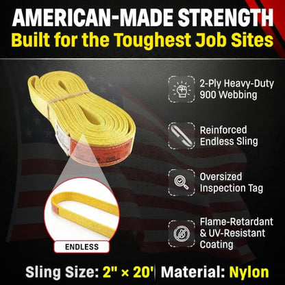 DD Sling 2" x 20' Nylon Endless Lifting Sling – USA Made - size: 2"x20'
