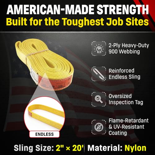 DD Sling 2" x 20' Nylon Endless Lifting Sling – USA Made - size: 2"x20'