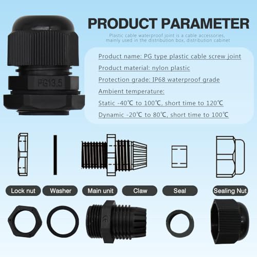 MAKERELE PG13.5 Nylon Cable Gland, IP68 Waterproof, 6.8-12mm, 100 PC, Black - size: PG13.5/100PCS/BAG