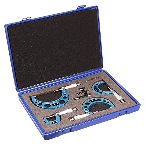 4 Pcs Outside Micrometer Set, Professional Precision Machinist Tool Kit, 0-1"/1-2"/2-3"/3-4" Measuring Range, 0.0001" Graduation, Professional Accuracy for Metalworking & Engineering - size: 4-piece Set (0-1"/1-2"/2-3"/3-4" Range)