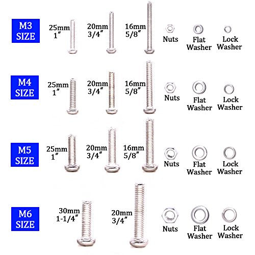 Glarks 665Pcs M3 M4 M5 M6 Stainless Steel Phillips Pan Head Screws Bolts Nuts and Flat Gasket Spring Washers Assortment Kit - style: Pan head screws