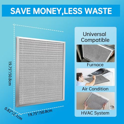UBeesize 19.75x19.75x0.82 Inch Reusable Air Filter - Washable, MERV 8, Permanent, Electrostatic - Lasts a Lifetime - Enjoy Fresher Air in Home and Office HVAC AC Furnace Systems - size: 20x20x1