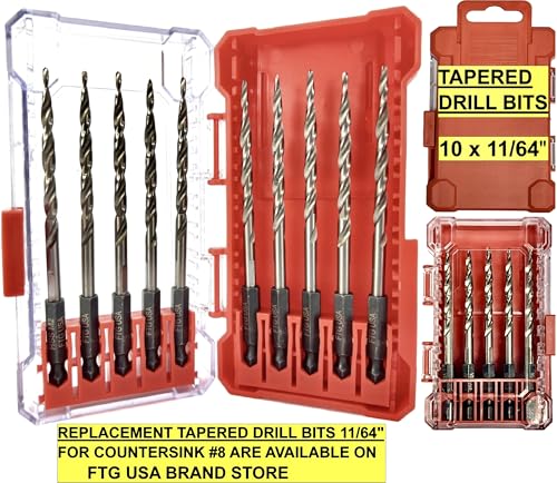 FTG USA 6 Pc #8 (11/64") Countersink Drill Bit Set with Tapered Drill Bits - size: #8, style: Same Sort 6 Pc