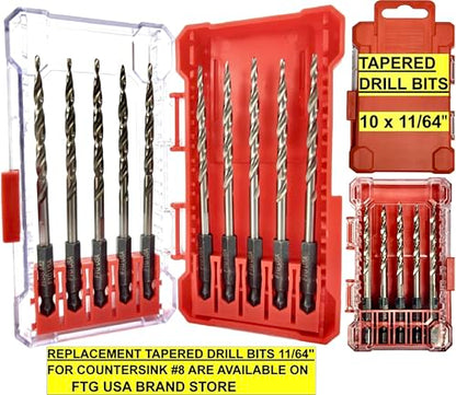 FTG USA 6 Pc #8 (11/64") Countersink Drill Bit Set with Tapered Drill Bits - size: #8, style: Same Sort 6 Pc