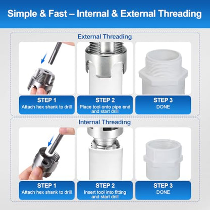 3 Pcs PVC Pipe Threader Kit – Integrated Internal & External Threading Tool