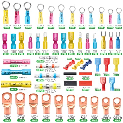 Twidec/1530PCS Heat Shrink Wire Connectors Kit,Waterproof Spade Connector - color: 1530PCS