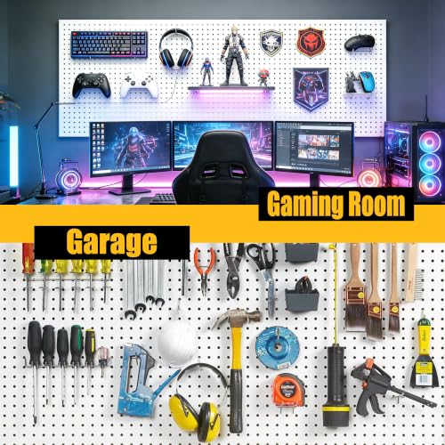 Spampur Peg Board, 6 Pack Metal Pegboard Panels with 50 Hooks - color: White, size: 16x12"- 6 Pcs