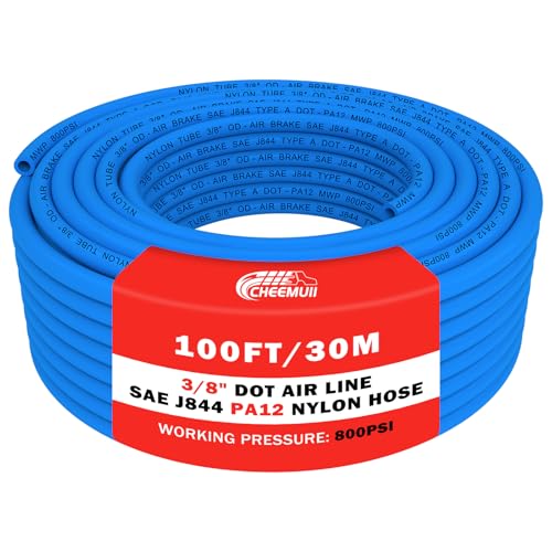 CheeMuii 100FT 3/8" DOT Air Line 3/8 Air Hose PA12 Nylon Pneumatic Tubing - color: Blue, size: 3/8"OD-100FT