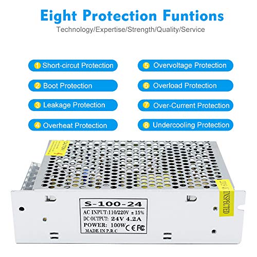 inShareplus 24V 4.2A 100W LED Power Supply, AC 100-240V to DC 24 Volt Regulated Switching Converter, Low Voltage Transformer for Strip Lights, Lighting Modules and 24V Devices - style: 24V 100W