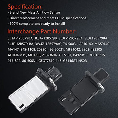 Maf Mass air Flow Sensor Meter Compatible with Ford Crown Victoria 2004-2011; Lincoln Navigator 2005-2011; Mercury Milan 2006-2011 and More Replace OE 3L3A-12B579-BA