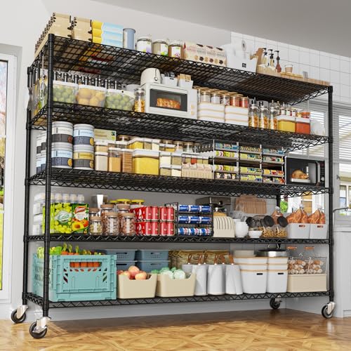 PrimeZone 5 Tier 80.7"H x 55.5"W x 24"D Wire Shelving with Wheels 3000lbs - size: 55.5" W x 24" D x 80.7" H