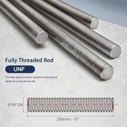 5/16"-24 Fully All Threaded Rod & Studs, 10" Length, 304 Stainless Steel Right Hand Fine Thread Screw for Furniture Anchor Bolts, Clamps, Hangers and U-Bolts - size: 5/16"-24 x 10"
