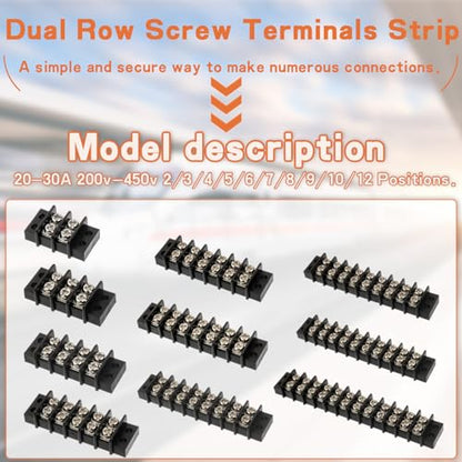 3PCS 10 Circuits Dual Row Screw Terminals Strip with 60PCS Connector - style: 10 Circuits