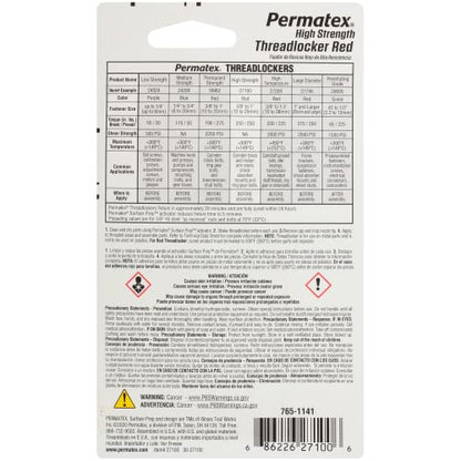 Permatex 27100 High Strength Threadlocker Red, 6 ml - size: 6 ml, style: Liquid - High Strength
