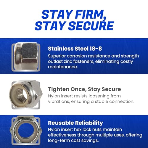 Fastenere Nylon Insert Hex Lock Nuts - 1/4"-20 Stainless Steel 18-8, Plain Finish, Corrosion-Resistant, Durable Hardware Nuts for Secure Fastening, Locking Nut, (100-Pack) - size: 1/4-20 (100 Pack)