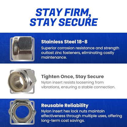 Fastenere Nylon Insert Hex Lock Nuts - 1/4"-20 Stainless Steel 18-8, Plain Finish, Corrosion-Resistant, Durable Hardware Nuts for Secure Fastening, Locking Nut, (100-Pack) - size: 1/4-20 (100 Pack)