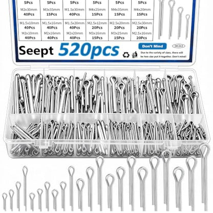520Pcs Cotter Pins 24-Sizes 304 Stainless Steel Cotter Pins Assortment Kit Used for Hitch Lock System, Trucks, Engine Repair - size: 520Pcs 24-sizes