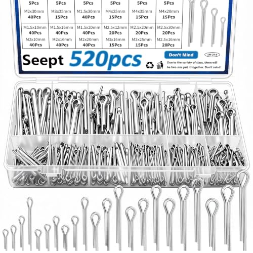 520Pcs Cotter Pins 24-Sizes 304 Stainless Steel Cotter Pins Assortment Kit Used for Hitch Lock System, Trucks, Engine Repair - size: 520Pcs 24-sizes