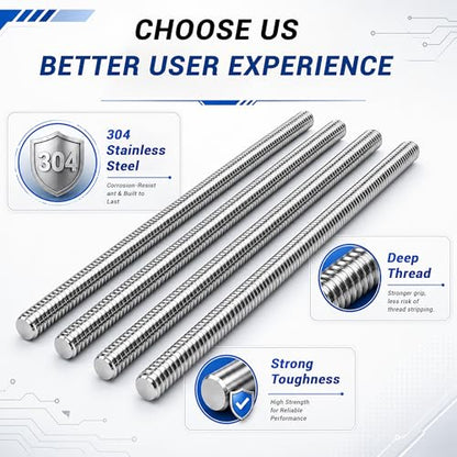 304 Stainless Steel M4 Threaded Rod,8 Pcs 10"(255mm) - size: M4x255mm