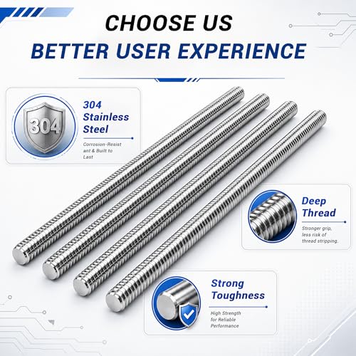 304 Stainless Steel M3 Threaded Rod,8 Pcs 10"(255mm) - size: M3x255mm