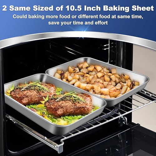 P&P CHEF Baking Sheet Pan, Stainless Steel Cookie Sheet, 10.5 Inch & 2 Pcs - size: 10.5 Inch
