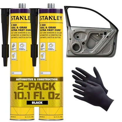 STANLEY S360 Seam Sealer Automotive (2X10.1 oz.) – Black, Paintable, Ultra Fast Cure Auto Body Sealant, Flexible & Durable – Cartridge for Cars, Trucks & RVs, Tents – 2 Pack - color: Black, size: 2 Pack