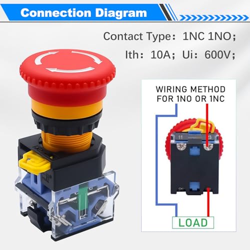 mxuteuk 1NC 1NO E-Stop Switches with Box Red Mushroom Emergency E-Stop Push Button Switch AC 660V 10A Switch Station Box G076 - color: Red/LA38A-11ZS-BOX IP67, size: 1NC 1NO