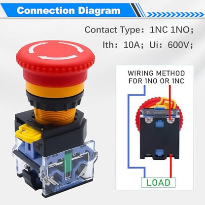 mxuteuk 1NC 1NO E-Stop Switches with Box Red Mushroom Emergency E-Stop Push Button Switch AC 660V 10A Switch Station Box G076 - color: Red/LA38A-11ZS-BOX IP67, size: 1NC 1NO