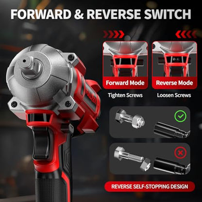 FULLYEA Cordless Impact Wrench 1/2 Inch, 406Ft-lbs (550N. M) Brushless Impact Gun Kit, 3000RPM High Torque Power Impact Wrench, 4.0Ah Battery & Fast Charger, Electric Impact Driver for Car Home