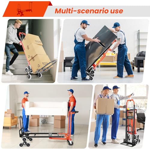 1000LBS Heavy Duty Convertible Hand Truck, 3 in 1 Aluminum Stair Climbing Dolly, Folding Hand Truck Dolly Cart with Solid Wheels for Moving/Travel/Office (Orange) - color: Orange