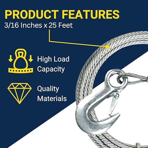Tie Down Engineering 59385 Winch Cable 3/16" x 25' - size: 3/16 in x 25 ft