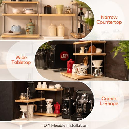 Solid Wood Coffee Bar Shelf/Rack for Countertop, 3 Tier, Natural - color: Natural, size: 24MM Thick
