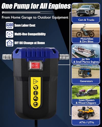 Oil Extractor Pump 12V 80W, Upgraded DIY Oil Change Pump w/ Auto Overload - color: Blue